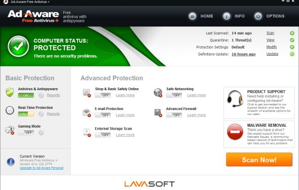 Скриншот антивируса Ad-Aware